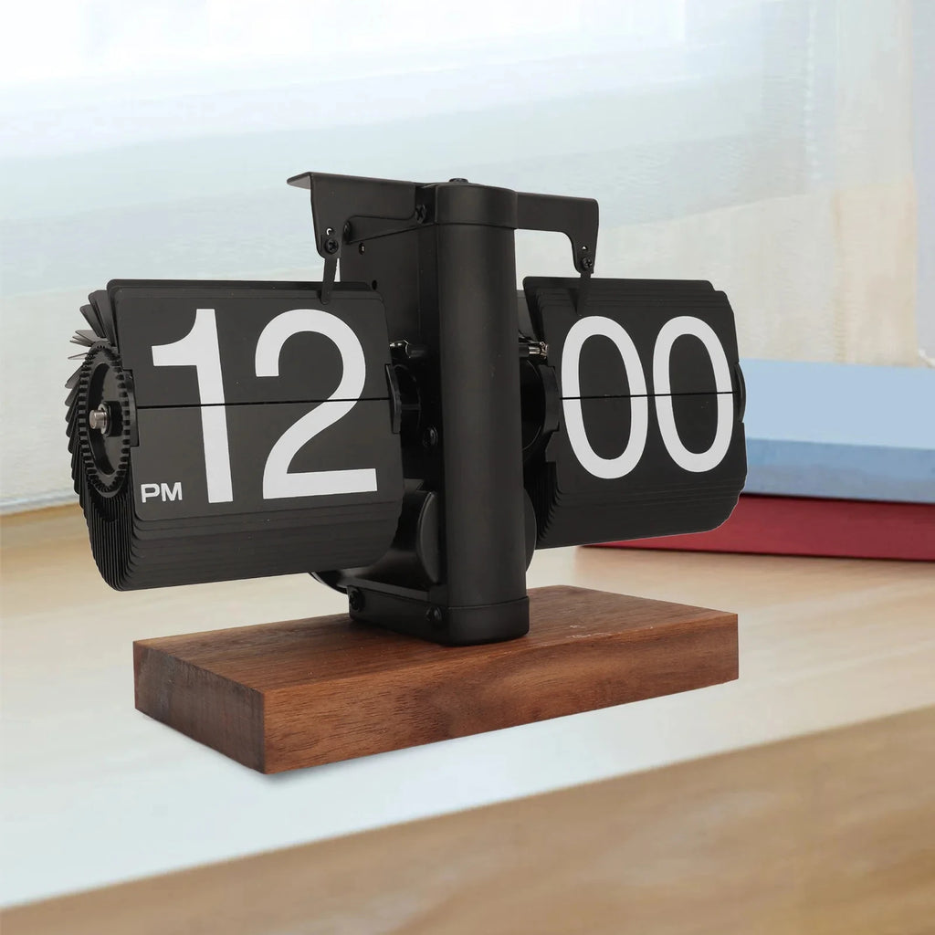 Retro Auto Flip Clock – Black Walnut Desk Clock | Home Décor Flip Desk Clock Babs