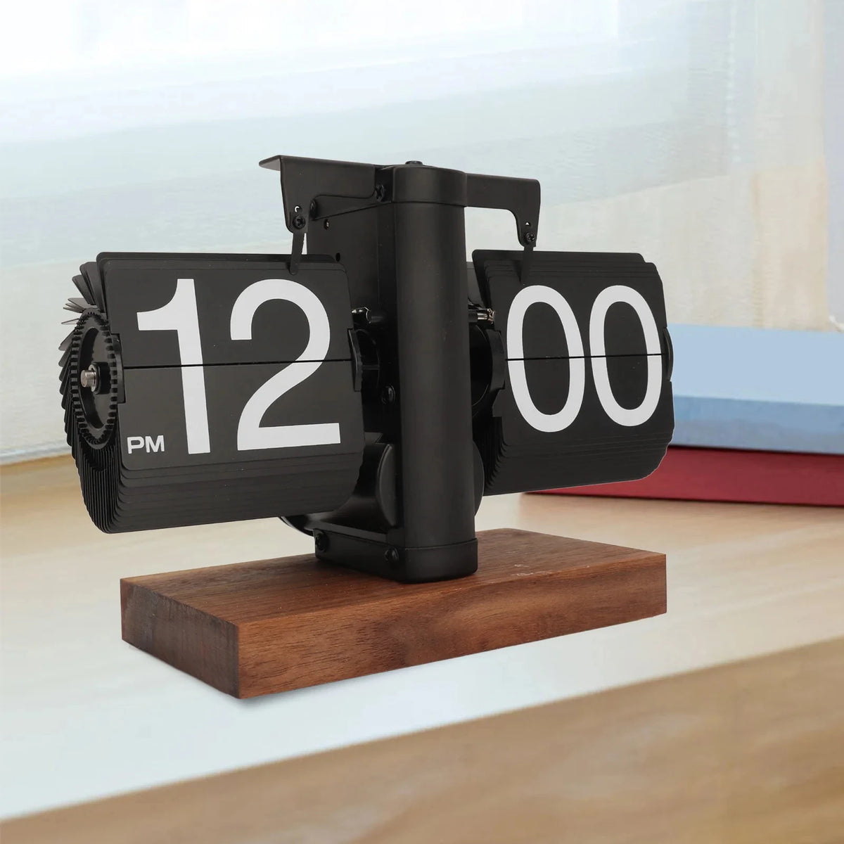 Retro Auto Flip Clock – Black Walnut Desk Clock | Home Décor Flip Desk Clock Babs