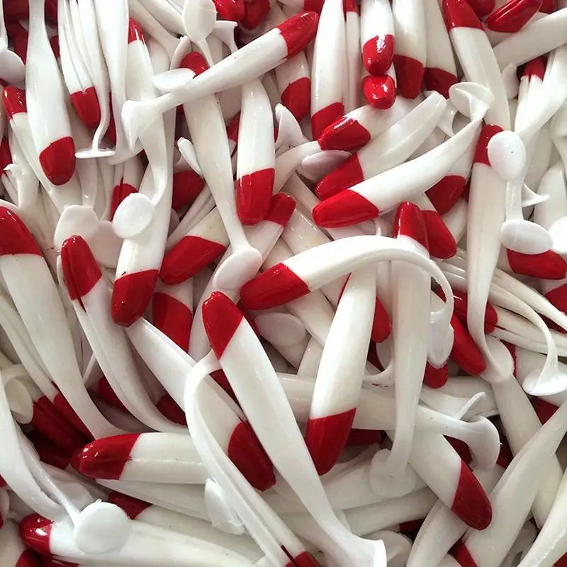 20PCS T-Tail Soft Fishing Lures Red Head White – 5 Sizes Soft Fishing Lures Babs
