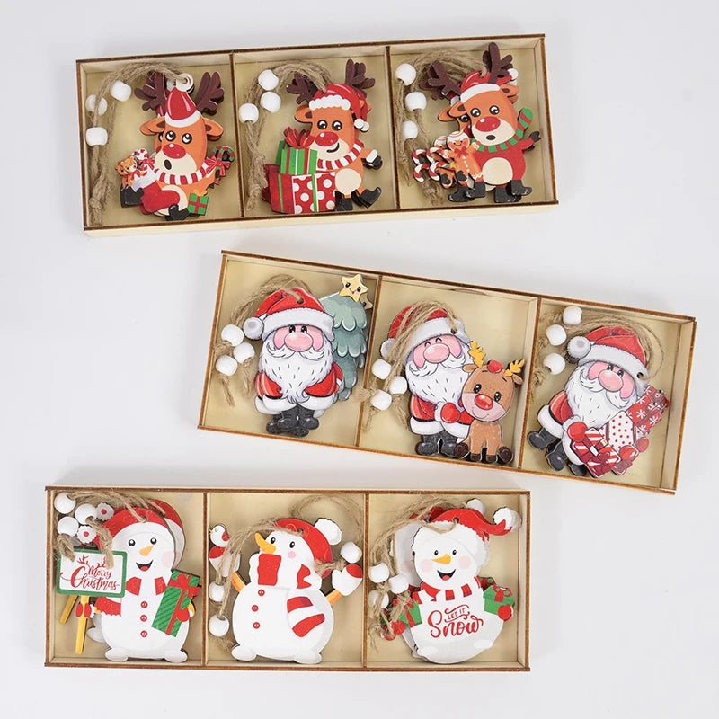 9-Piece Christmas Wooden Ornaments Set – Xmas Tree Pendants Christmas Tree Ornaments Babs