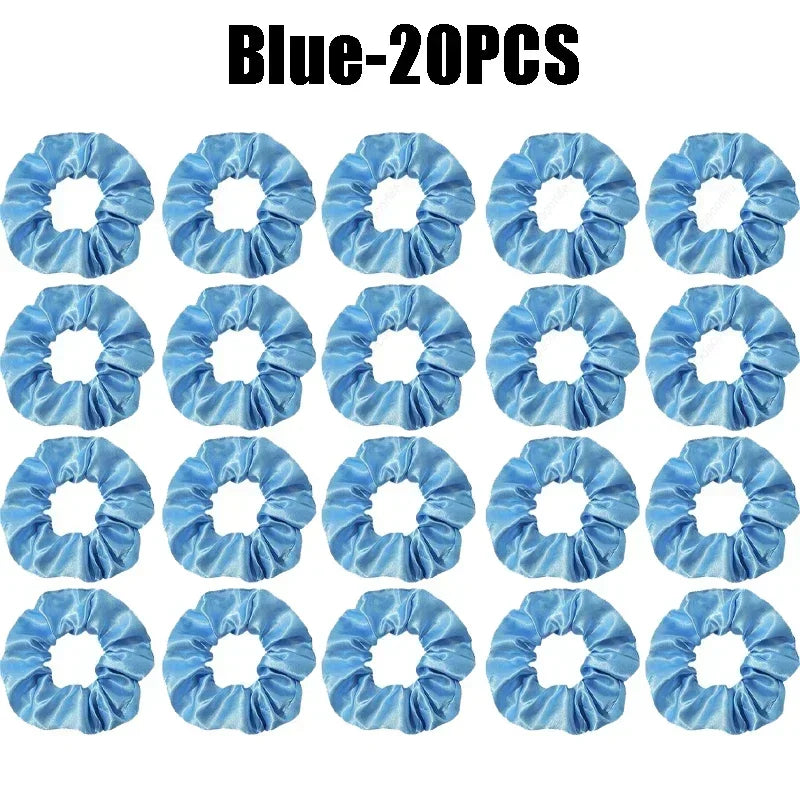 LED Light-Up Scrunchies – Satin Elastic Hair Bands for Parties LED Hair Scrunchies Babs Blue-20PCS
