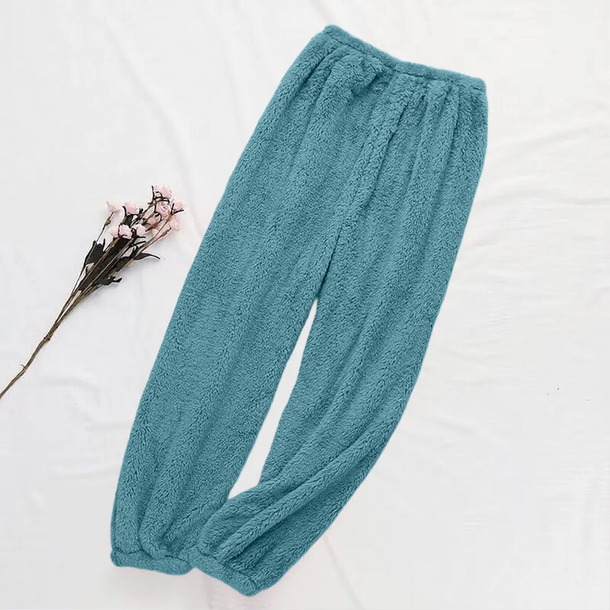 Women's Velvet Pajama Pants – Warm Elastic Waist Lounge Trousers Pajama Lounge Pants Babs Light Blue XL