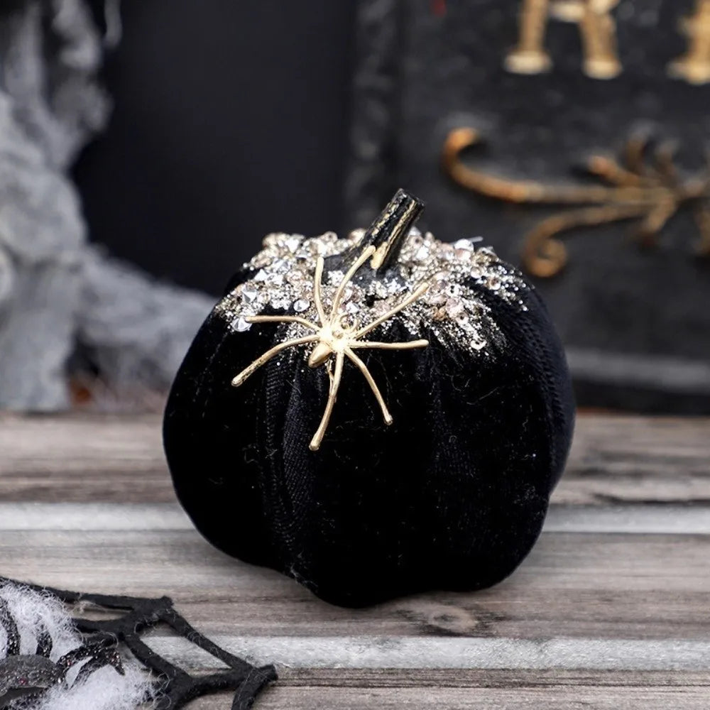 Flannel Halloween Pumpkin Ornament with Spider – Table Decor Halloween Ornament Babs