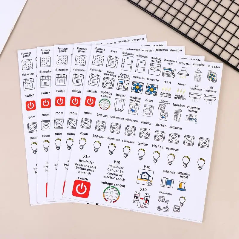 Circuit Breaker Panel Label Stickers – Waterproof PVC 2/5 Sheets Panel Label Stickers Babs white 5sheets