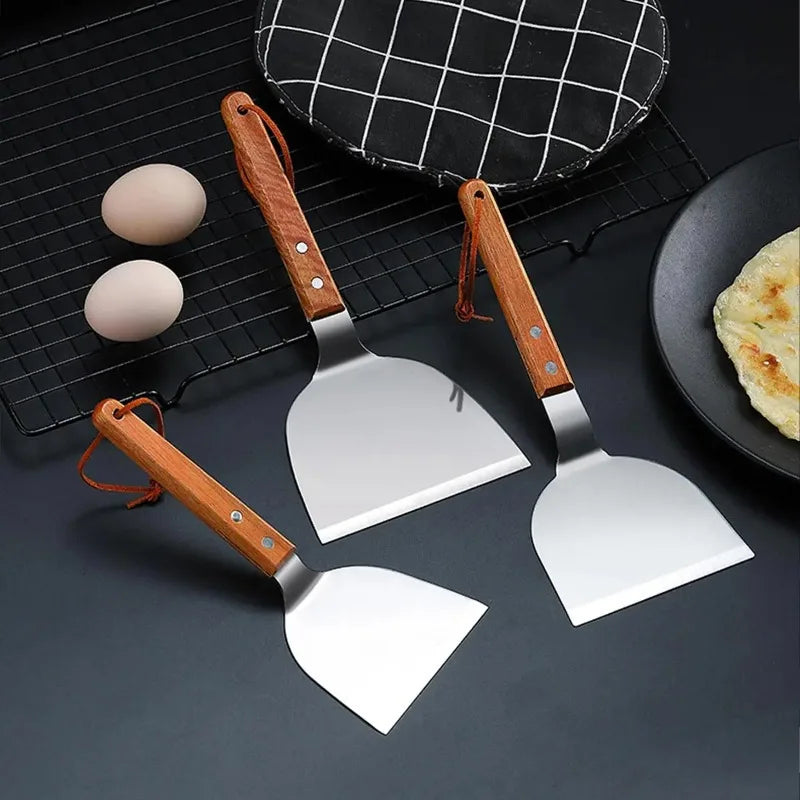 Stainless Steel Cooking Spatula Wood Handle – BBQ & Kitchen Cooking Spatula Babs