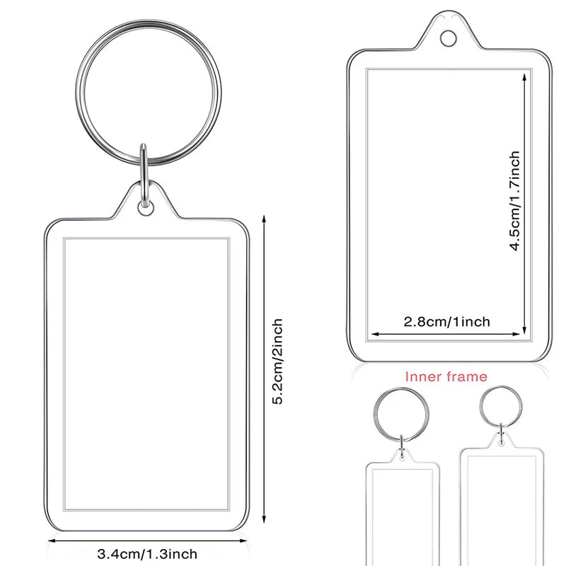 Clear Acrylic Photo Frame Keychain DIY Blank with Split Ring Photo Frame Keychain Babs 5.2x3.4cm 10PCS