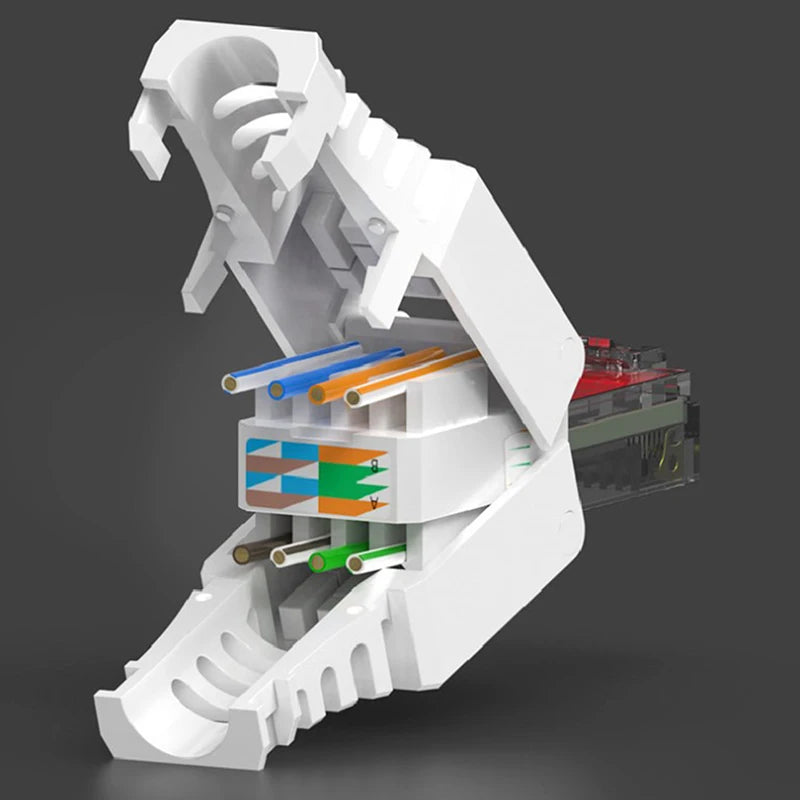 White RJ45 Tool-Less No-Crimp Connector – Cat6 Ethernet Plug Network Connector Babs
