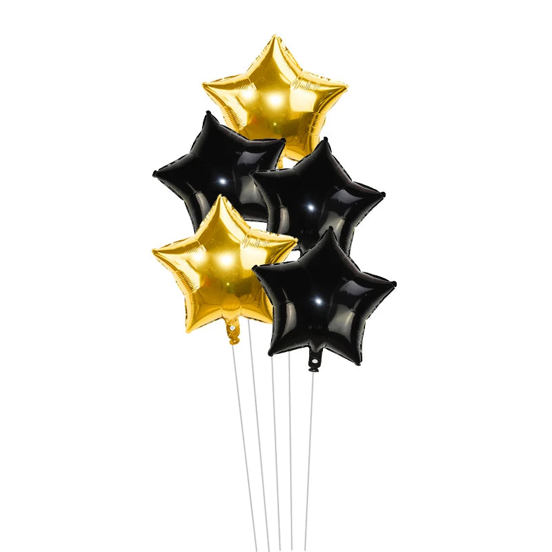 5-Pack 18" Gold Silver Foil Star Balloons – Party Decoration Foil Party Balloons Babs gold black 18inch