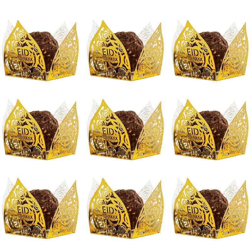 Eid Mubarak Chocolate Wrappers & Mini Baking Cups 10-50Pcs Party Treat Packaging Babs shiny gold 10pcs