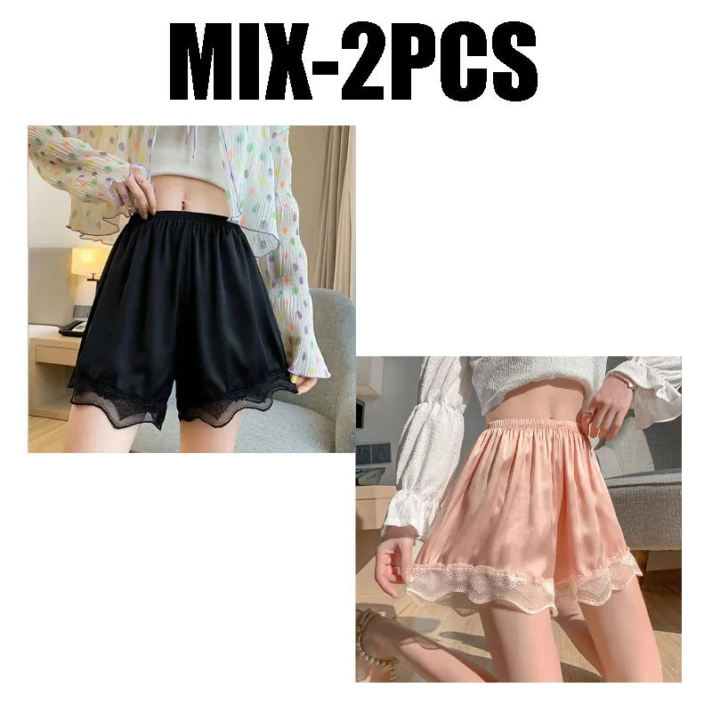 Women's Lace Trim Safety Shorts – Breathable Summer Underwear Women's Safety Shorts Babs MIX-2PCS 2 M