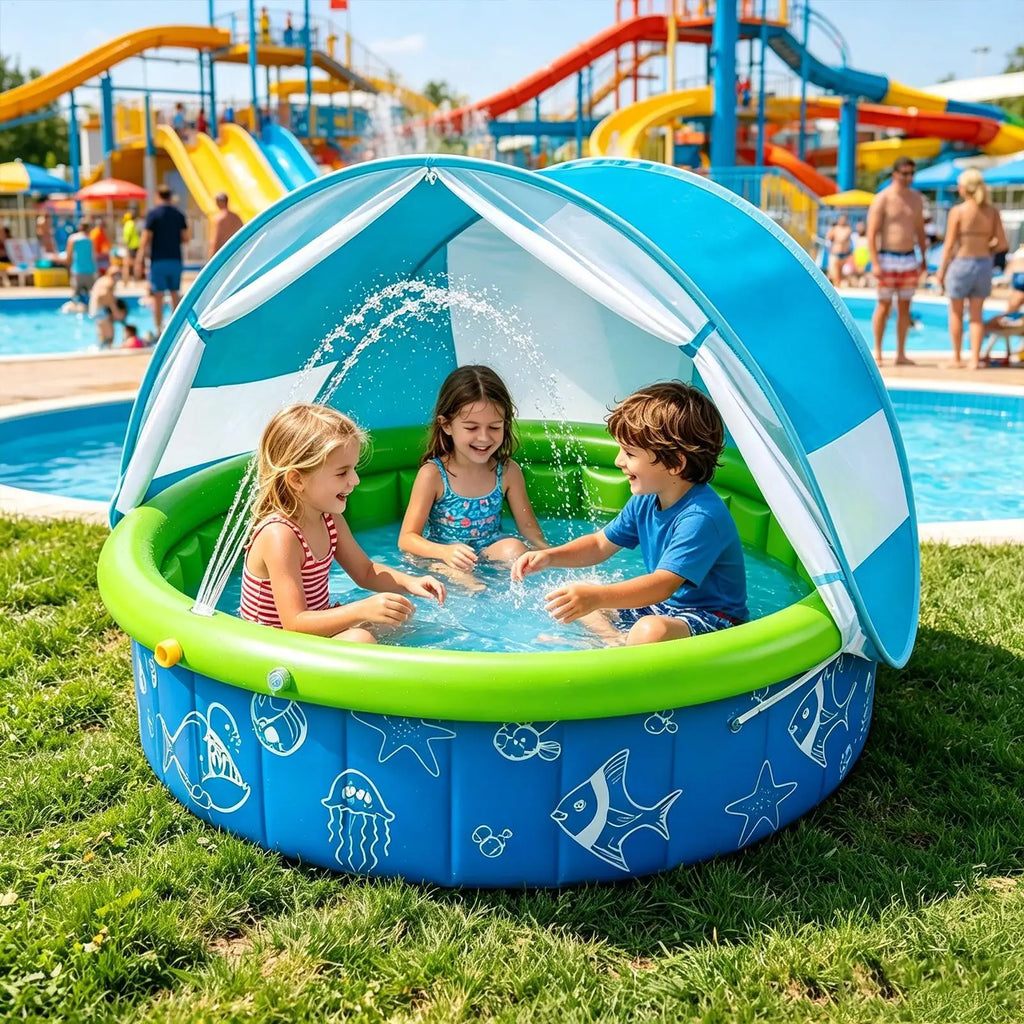 Foldable Kids Wading Pool with Sun Shade Canopy | Outdoor Kids Wading Pool Babs