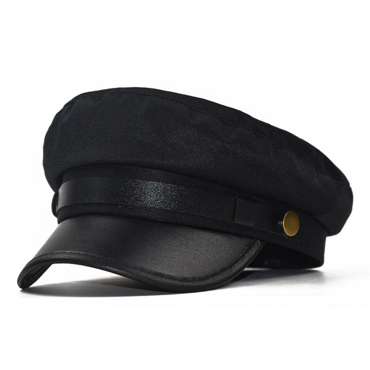 Unisex Flat Top Beret Cap – Vintage PU Leather Cycling Hat Flat Top Beret Cap Babs Black