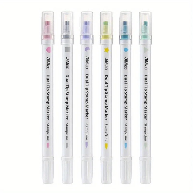 6-Color Kawaii Star Highlighter & Stamper Pen Set | Scrapbook Highlighter Stamper Set Babs 6pcs set