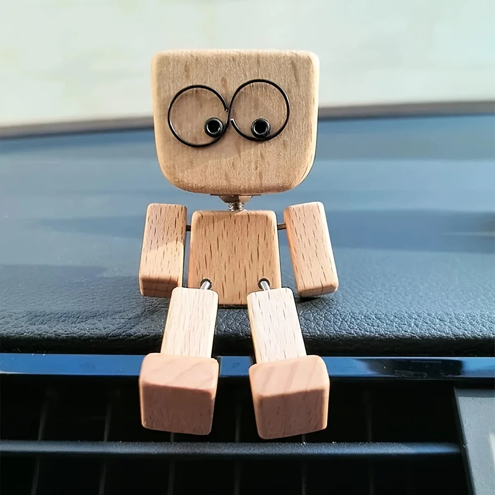 Shake Wooden Man Figurine – Desk, Shelf & Car Decor Gift Wooden Decorative Figurine Babs