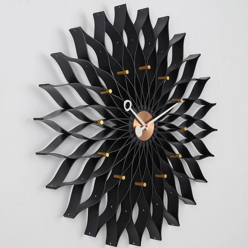 Oeny Sunflower Wall Clock – Large 76.5cm Nordic Silent Quartz Decorative Wall Clock Babs Black
