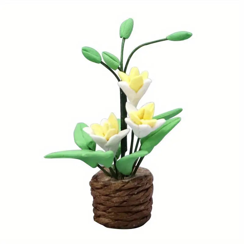 1:12 Miniature Potted Yellow Flowers – Clay Dollhouse Decor Dollhouse Miniature Babs 1pc