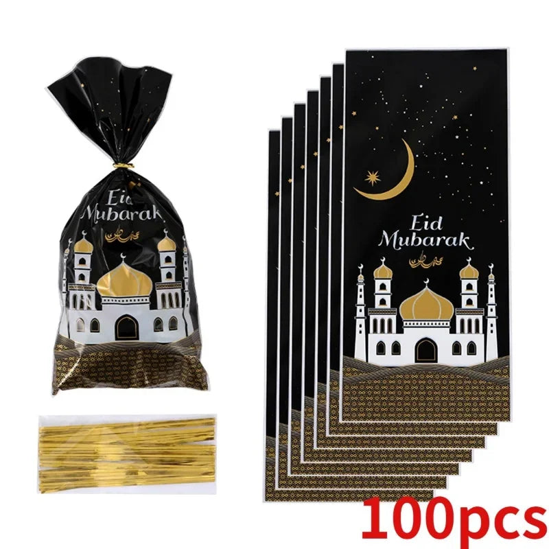 100pcs Eid Mubarak Candy Bags – Ramadan Party Gift Supplies Party Gift Bags Babs
