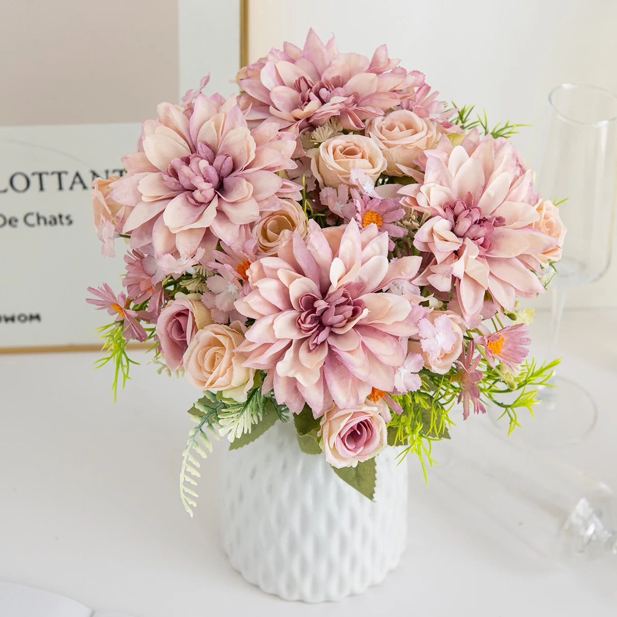 Artificial Silk Dahlia Hydrangea Rose Bouquet | Home Decor Artificial Flower Bouquet Babs