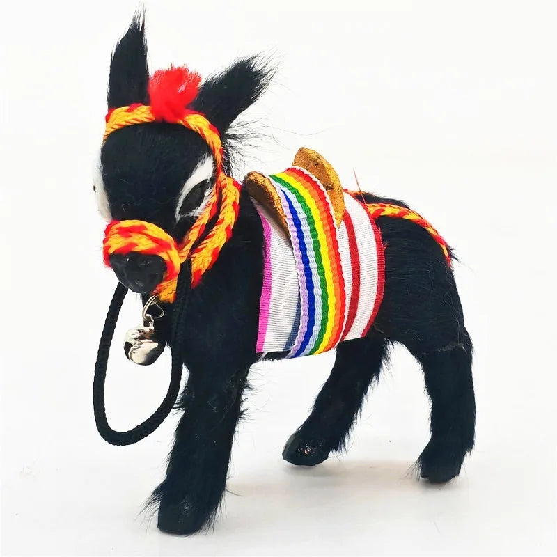 Cute Leather Donkey Figurine with Bells – Desk & Home Decor Decorative Figurine Babs black