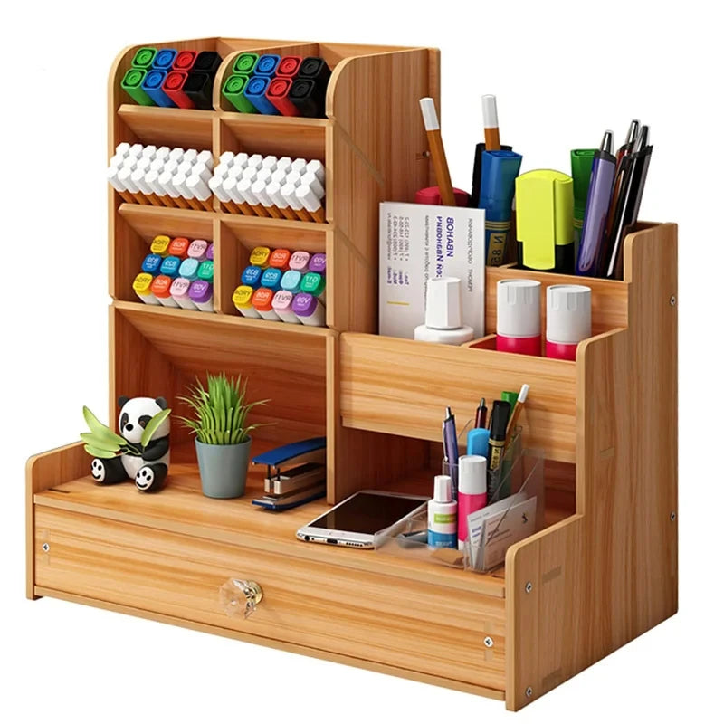 Wooden Desk Organiser DIY Pen Holder & Storage Box with Drawer Desk Organiser Babs