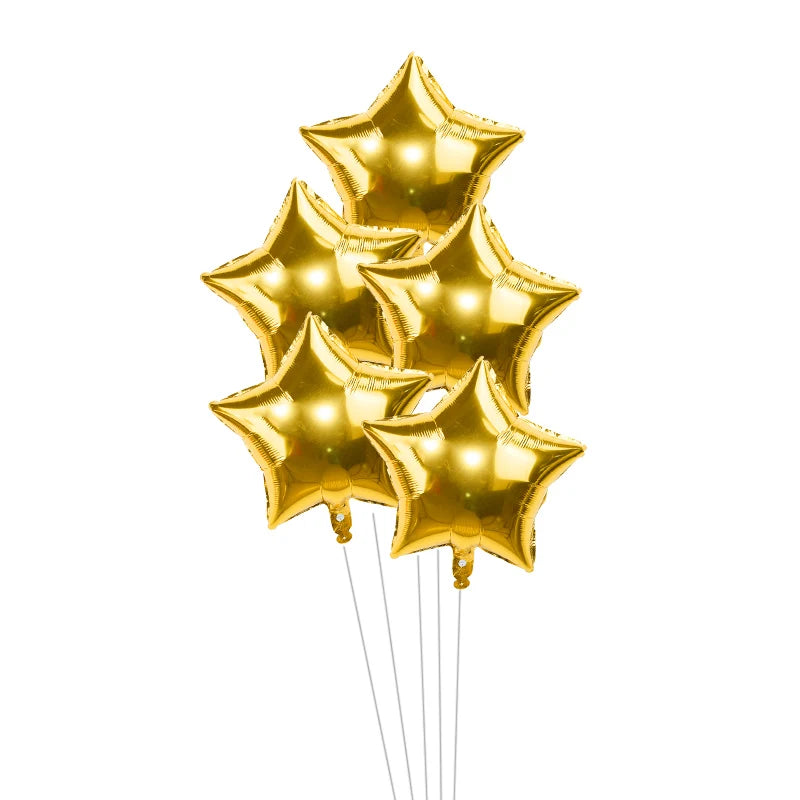 5-Pack 18" Gold Silver Foil Star Balloons – Party Decoration Foil Party Balloons Babs gold 18inch