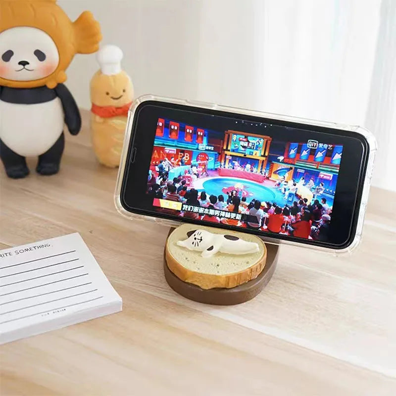 Resin Cat Toast Bag Phone & Tablet Stand – Kawaii Desk Holder Decorative Phone Stand Babs