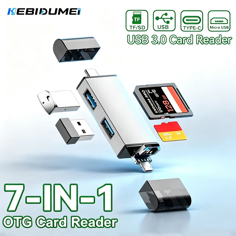 KEBIDUMEI 7-in-1 USB 3.0 Type-C OTG SD TF Card Reader USB Card Reader Babs