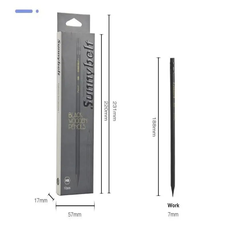 10-Pack HB Black Wooden Pencils – Hexagonal Grip Writing Set Wooden Pencil Set Babs Black