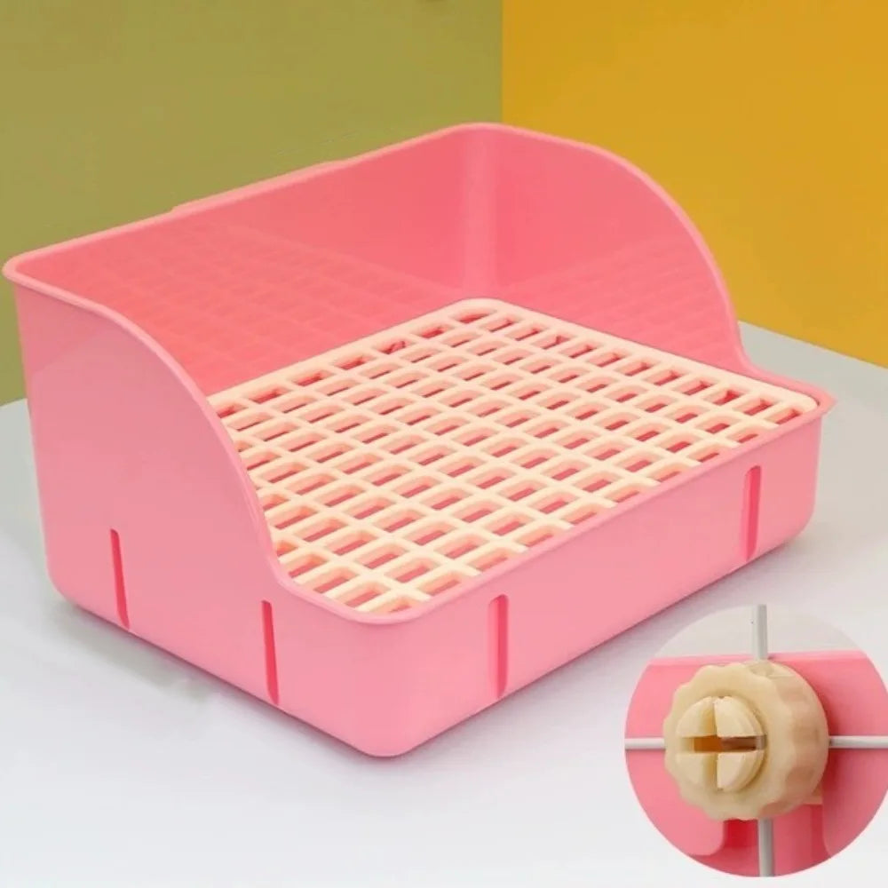 Rabbit Corner Litter Box – Anti-Splash Detachable Grid Potty Small Animal Litter Box Babs Pink Plastic Mesh