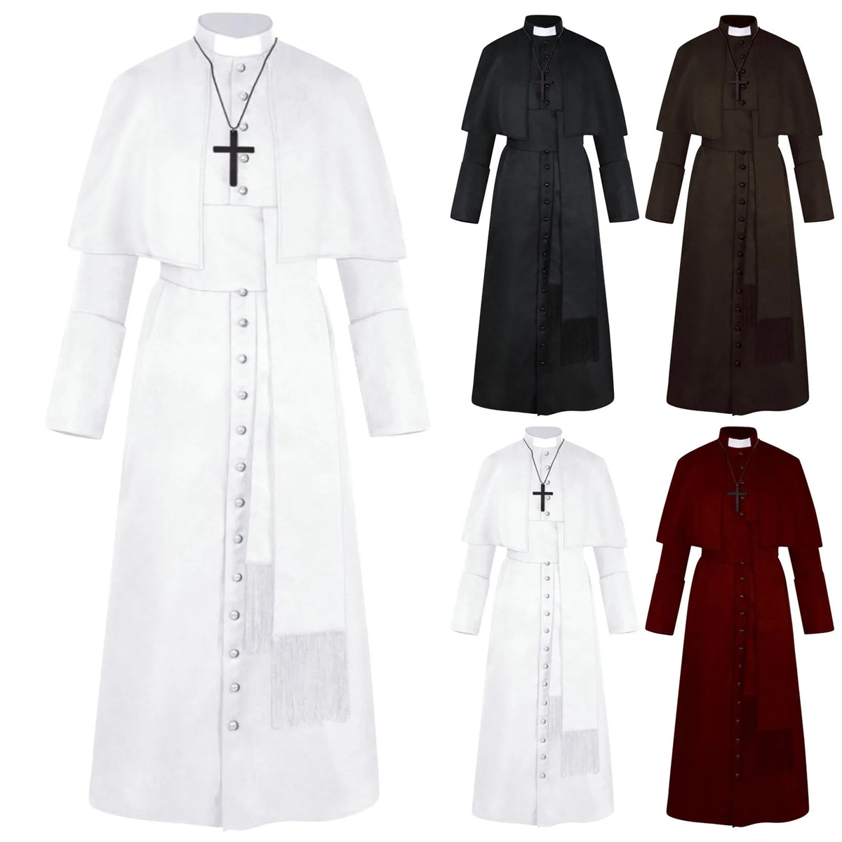 Medieval Priest Costume Robe Set – Unisex S–3XL with Cross Cosplay Costume Set Babs