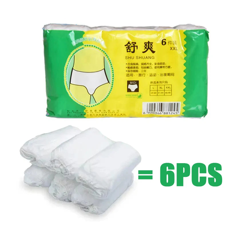 6-Pack Disposable Travel Briefs – Unisex Non-Woven Underwear Disposable Travel Underwear Babs 6PCS