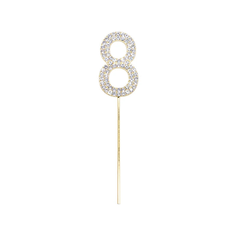Glitter Rhinestone Number Cake Topper – Gold & Silver Decor Cake Topper Babs gold 8
