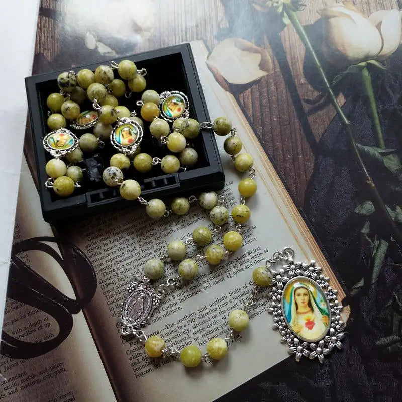 Glass Cross Rosary Necklace – Catholic Religious Pendant Religious Pendant Necklace Babs