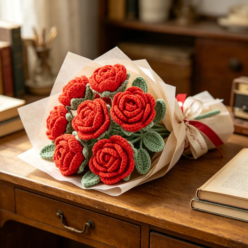 Handmade Crochet Yarn Rose Bouquet – Wedding & Home Decor Gift Crochet Flower Bouquet Babs