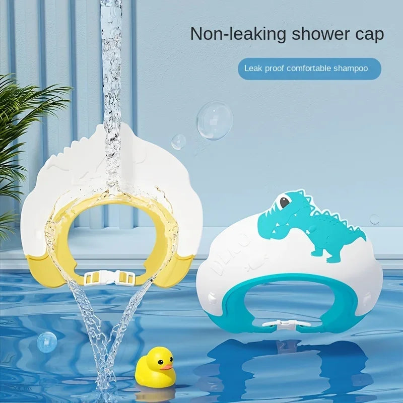 Baby Waterproof Shampoo Cap | Adjustable Silicone Dinosaur Hat Baby Bath Cap Babs