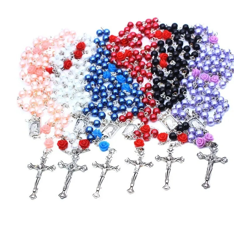 Polymer Clay Bead Rosary Cross Necklace | Catholic Gift Religious Pendant Necklace Babs