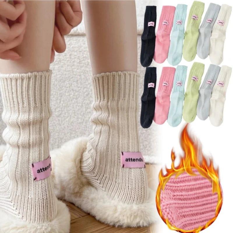 Unisex Cotton Chunky Knit Crew Socks – Retro Stacked Style Knit Crew Socks Babs