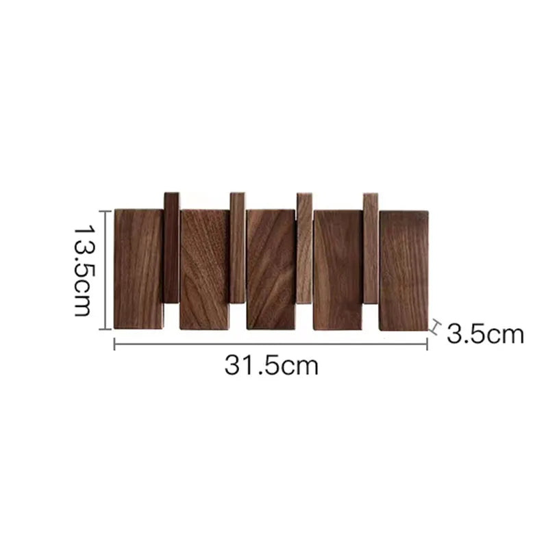 Solid Wood Wall-Mounted Coat Rack – 4 Magnetic Hooks | Walnut Wall-Mounted Coat Rack Babs 4 Hook