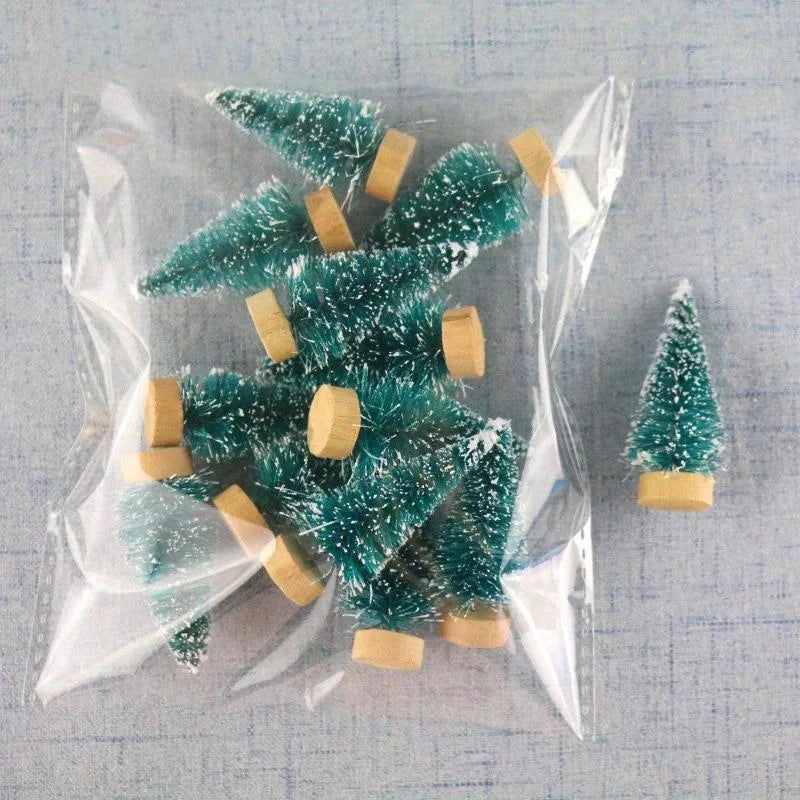 12pcs Miniature Christmas Trees Set – Snow Frost Artificial Pine Miniature Christmas Trees Babs
