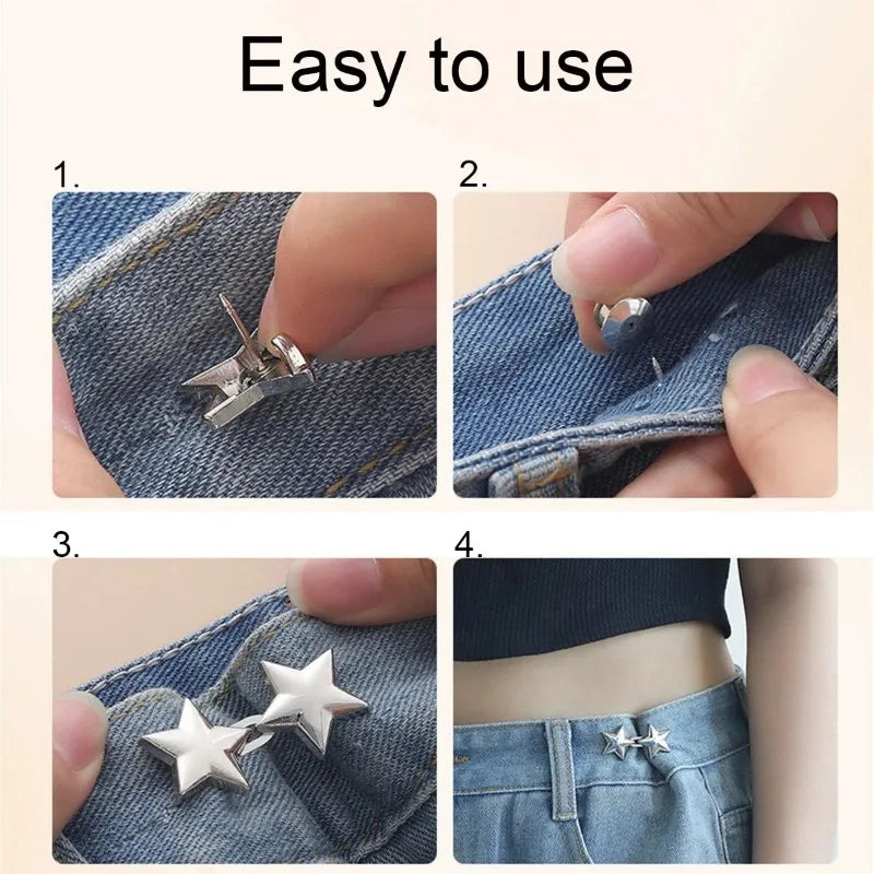 Adjustable Jeans Button Clips – No-Sew Waist Tightener Pair Clothing Button Clips Babs