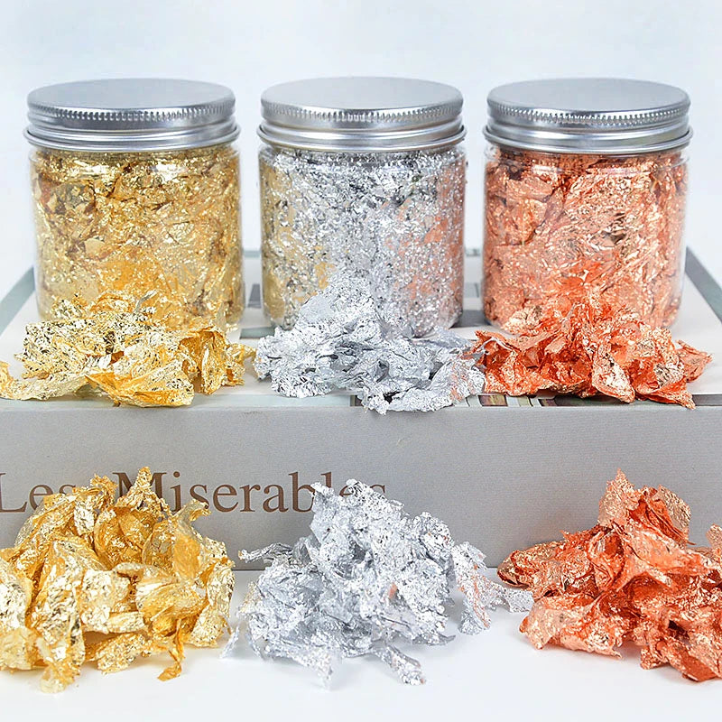 Gold Silver Copper Foil Flakes 3g – Nail Art & DIY Craft Craft Foil Flakes Babs