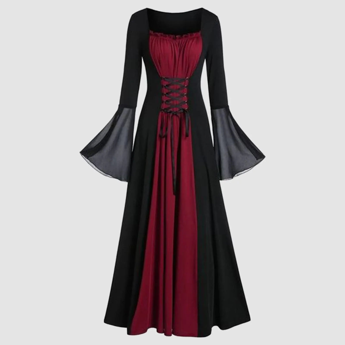 Plus Size Gothic Hooded Maxi Dress | Medieval Victorian Gown Gothic Costume Dress Babs Wine XL