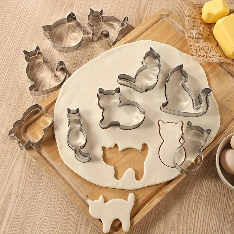 9-Piece Kitten Cat Cookie Cutter Set – Stainless Steel Molds Cookie Cutter Set Babs 9pcs