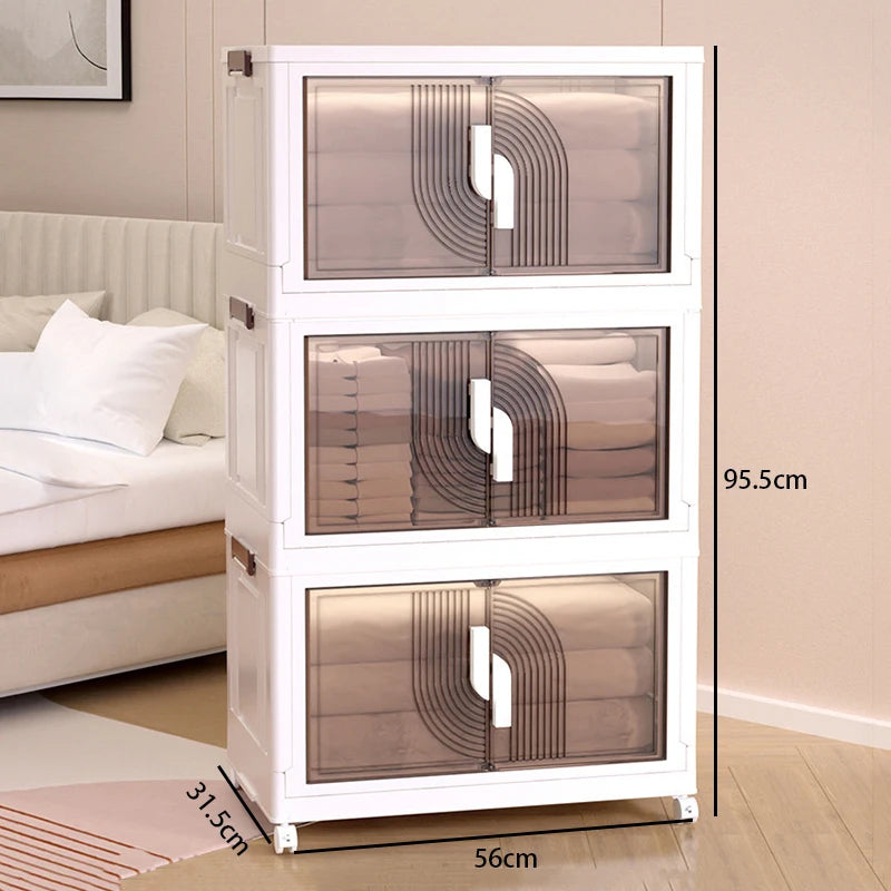 Folding Transparent Storage Box with Lid – 56cm Organizer Folding Storage Box Babs 3 Layer