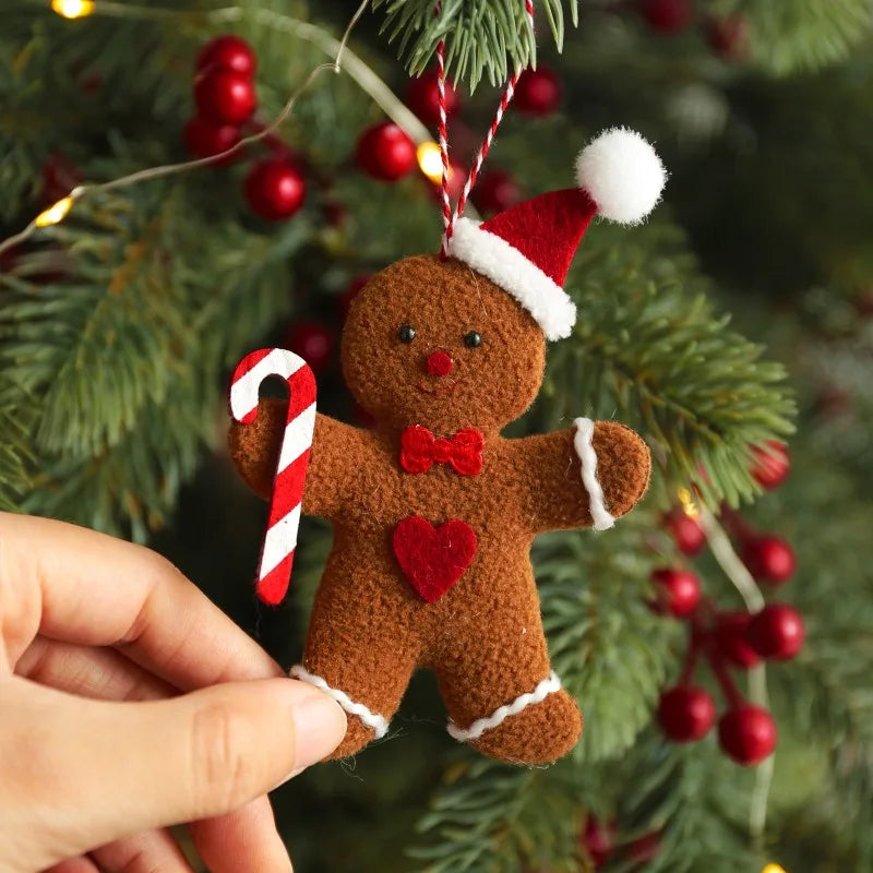 3PCS Fuzzy Gingerbread Man Christmas Tree Ornaments | Set of 3 Christmas Ornaments Babs