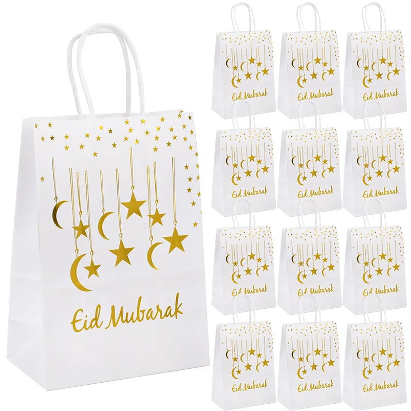 Eid Mubarak Kraft Gift Bags | Ramadan Party Supplies 5/10Pc Party Gift Bags Babs White 21x15x8cm 5Pcs