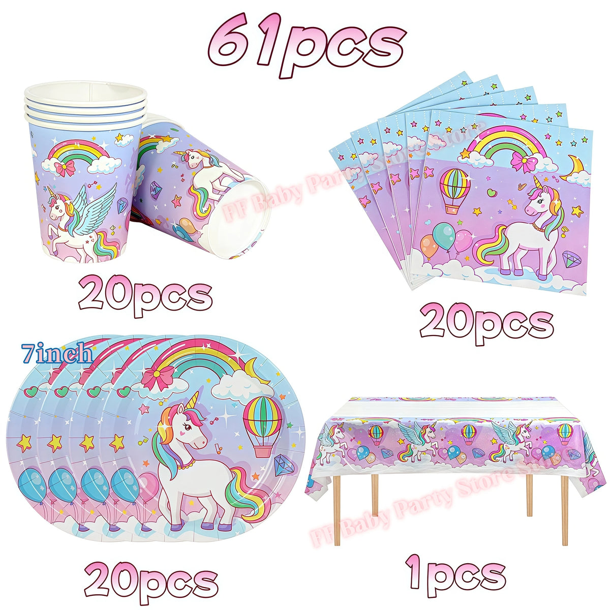 Girls Unicorn Birthday Party Decorations – 3D Balloons & Supplies Party Decoration Set Babs 61PCS others