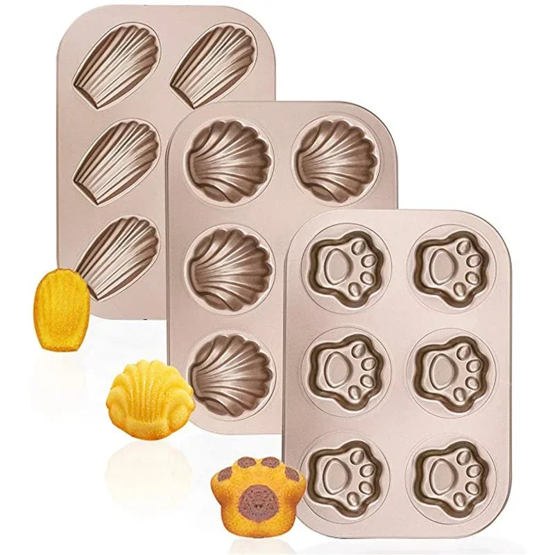 6-Cavity Carbon Steel Madeleine Shell Baking Mold Pan Cake Baking Mold Babs