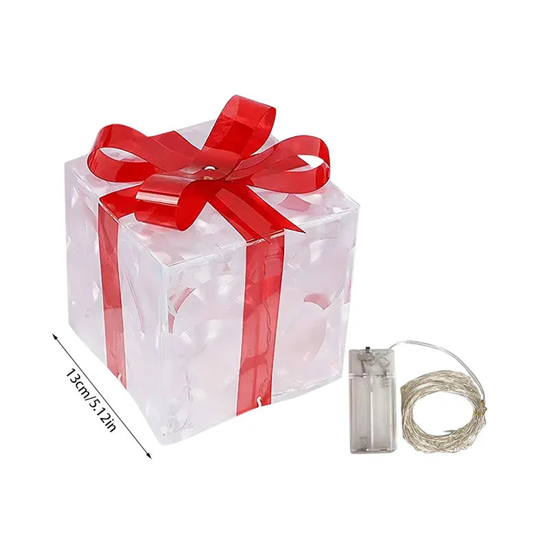 Christmas LED Glowing Gift Box Ornaments – Warm White Bow Décor Christmas LED Ornament Babs 13cm