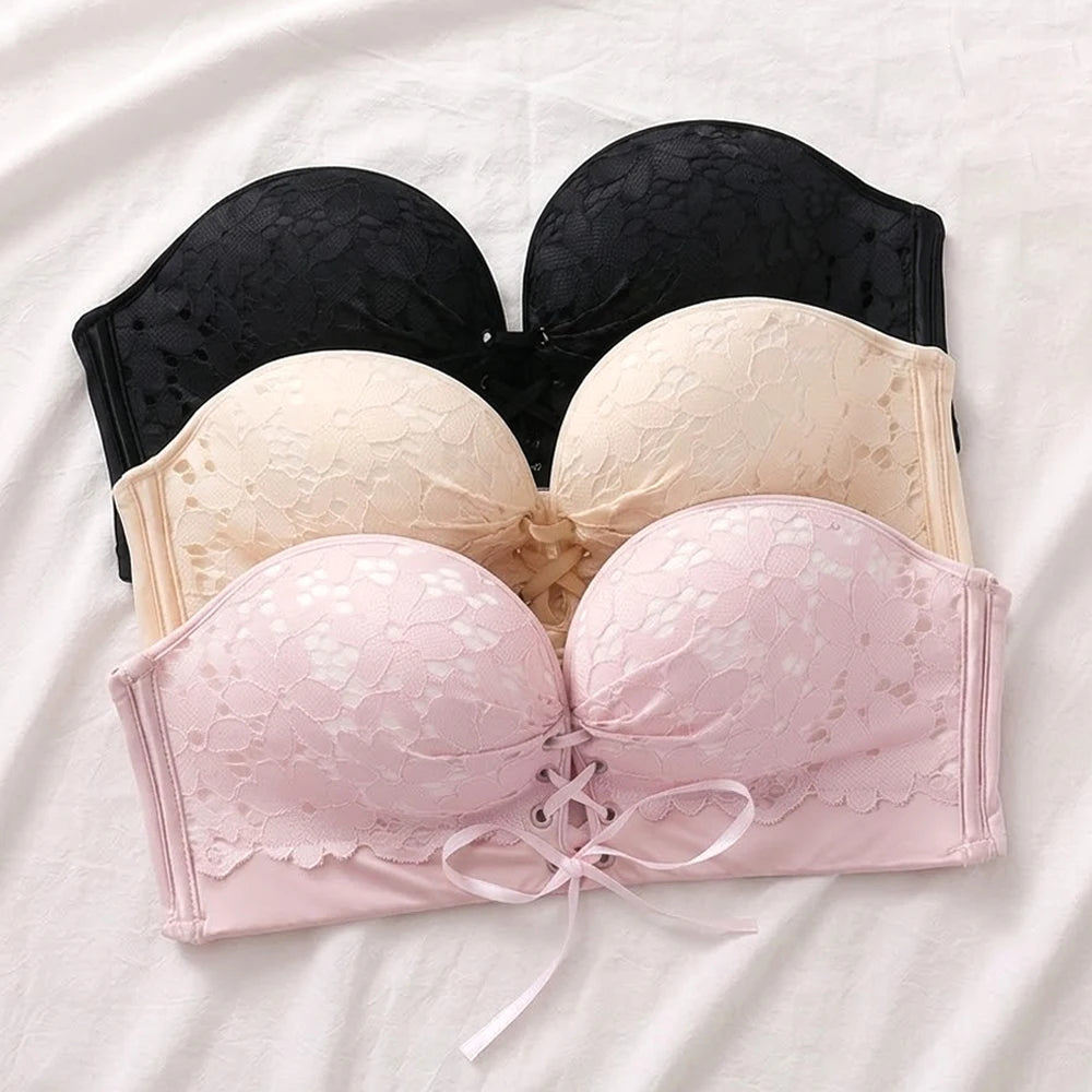 Women's Strapless Push Up Bra – Floral Embroidery Bralette Strapless Push Up Bra Babs